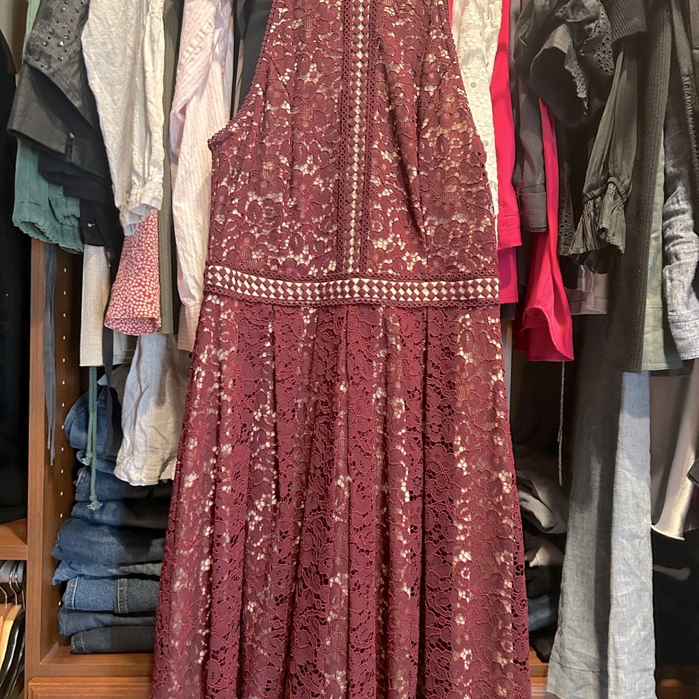 Aqua maroon lace dress sleeveless size L fits like a 4